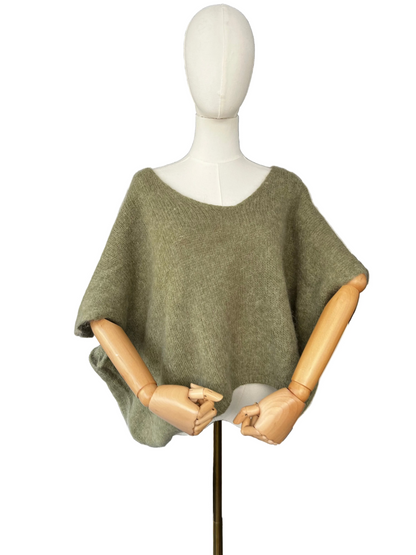 Women's Khaki Baggy Sleeveless Knit Jumper