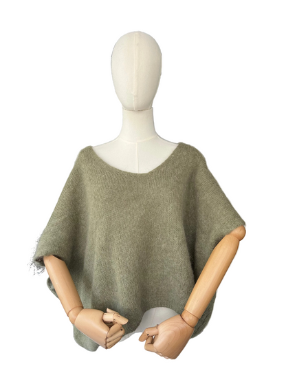 Women's Khaki Baggy Sleeveless Knit Jumper