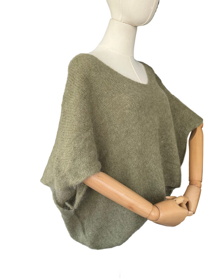 Women's Khaki Baggy Sleeveless Knit Jumper