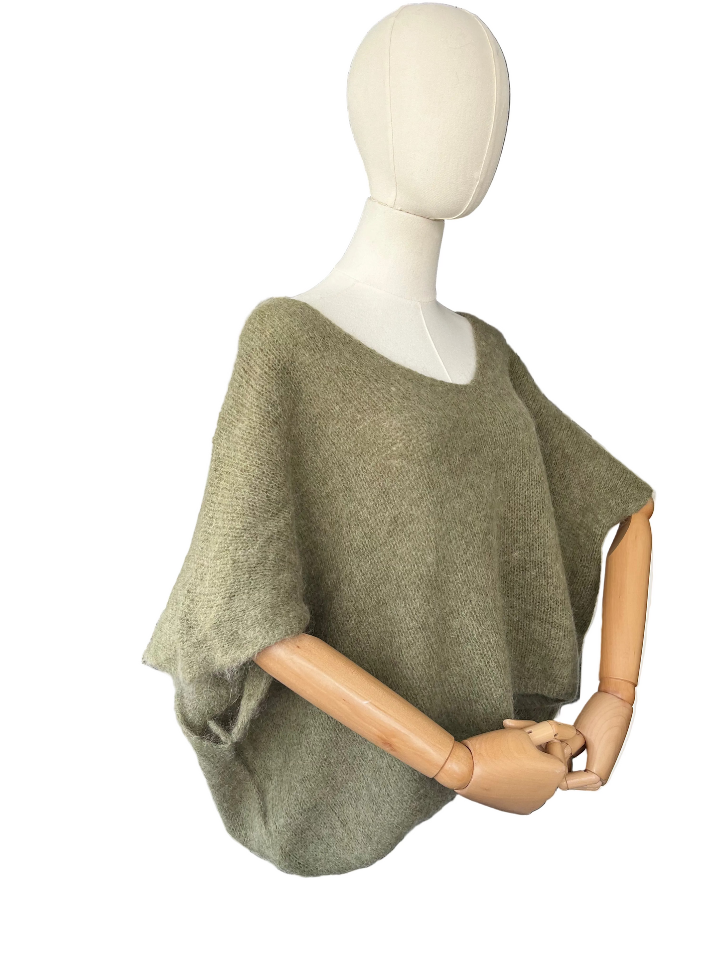Women's Khaki Baggy Sleeveless Knit Jumper