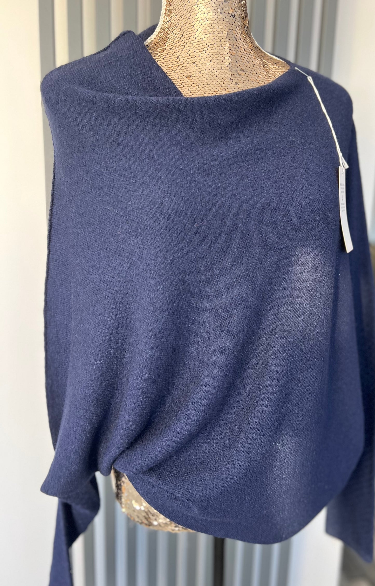 Navy asymmetrical batwing sleeve jumper