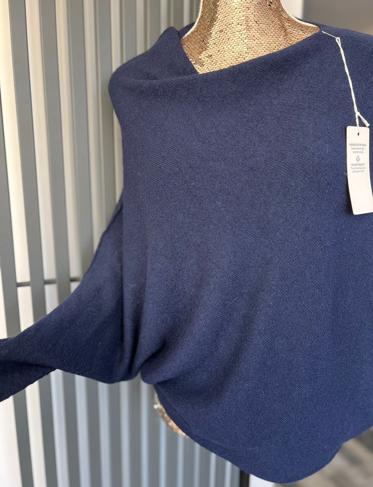 Navy asymmetrical batwing sleeve jumper