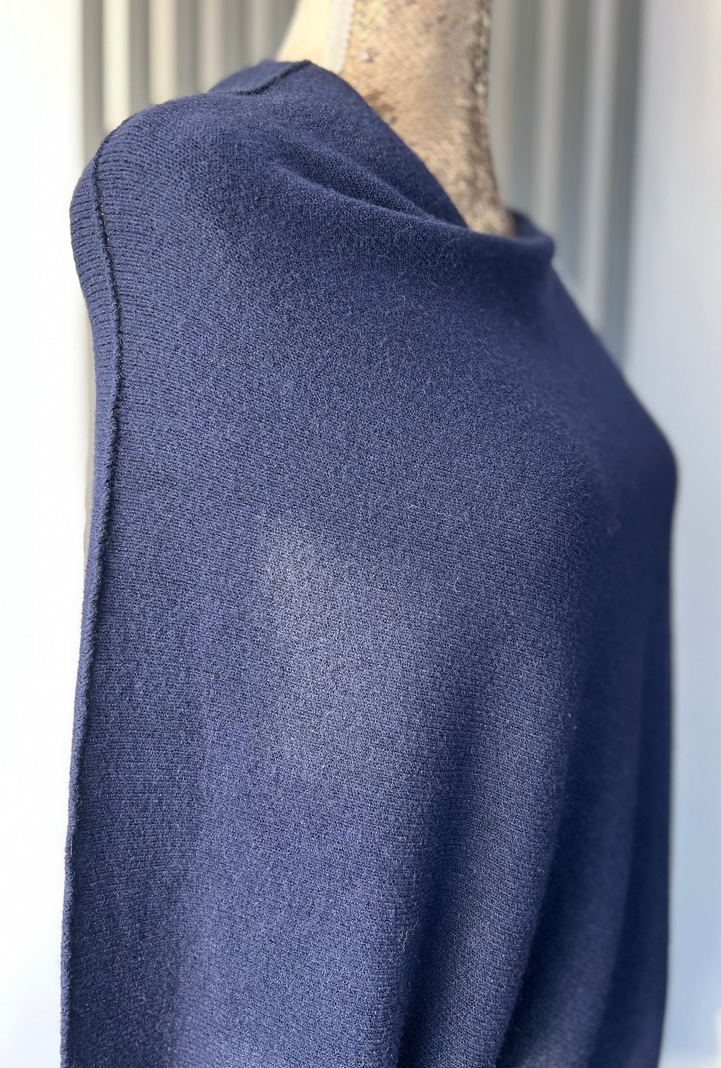 Navy asymmetrical batwing sleeve jumper