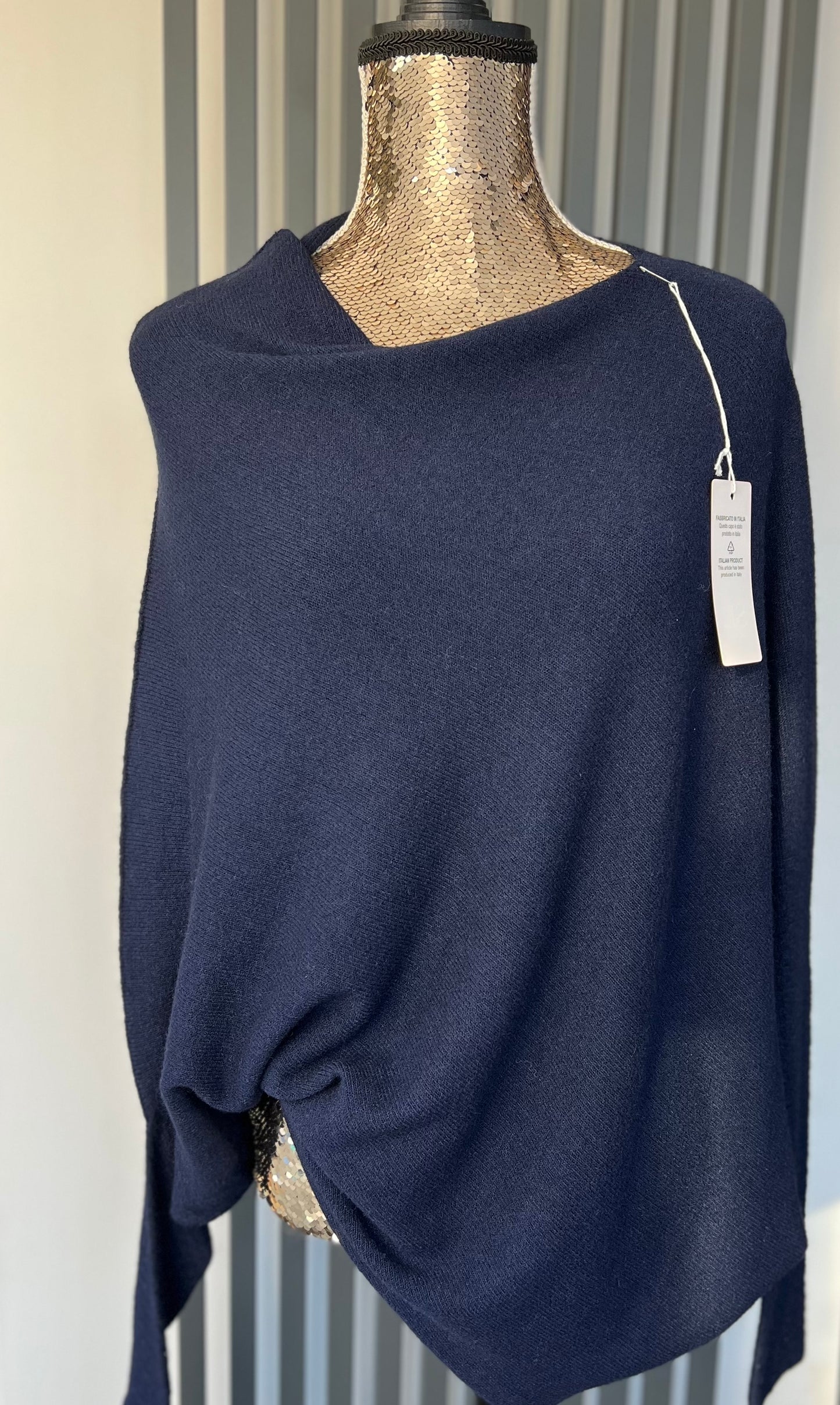 Navy asymmetrical batwing sleeve jumper