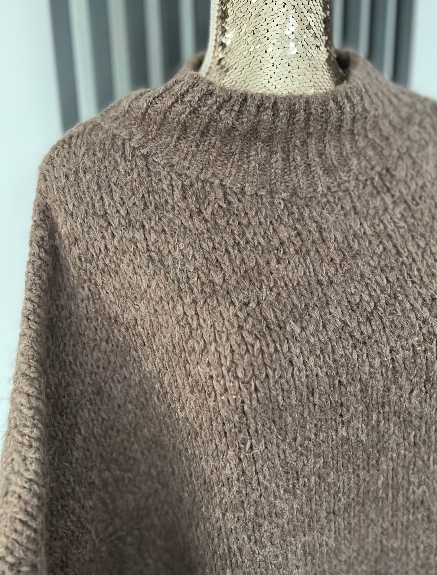 Mocha chunky knit oversized knit jumper heart detail on sleeve