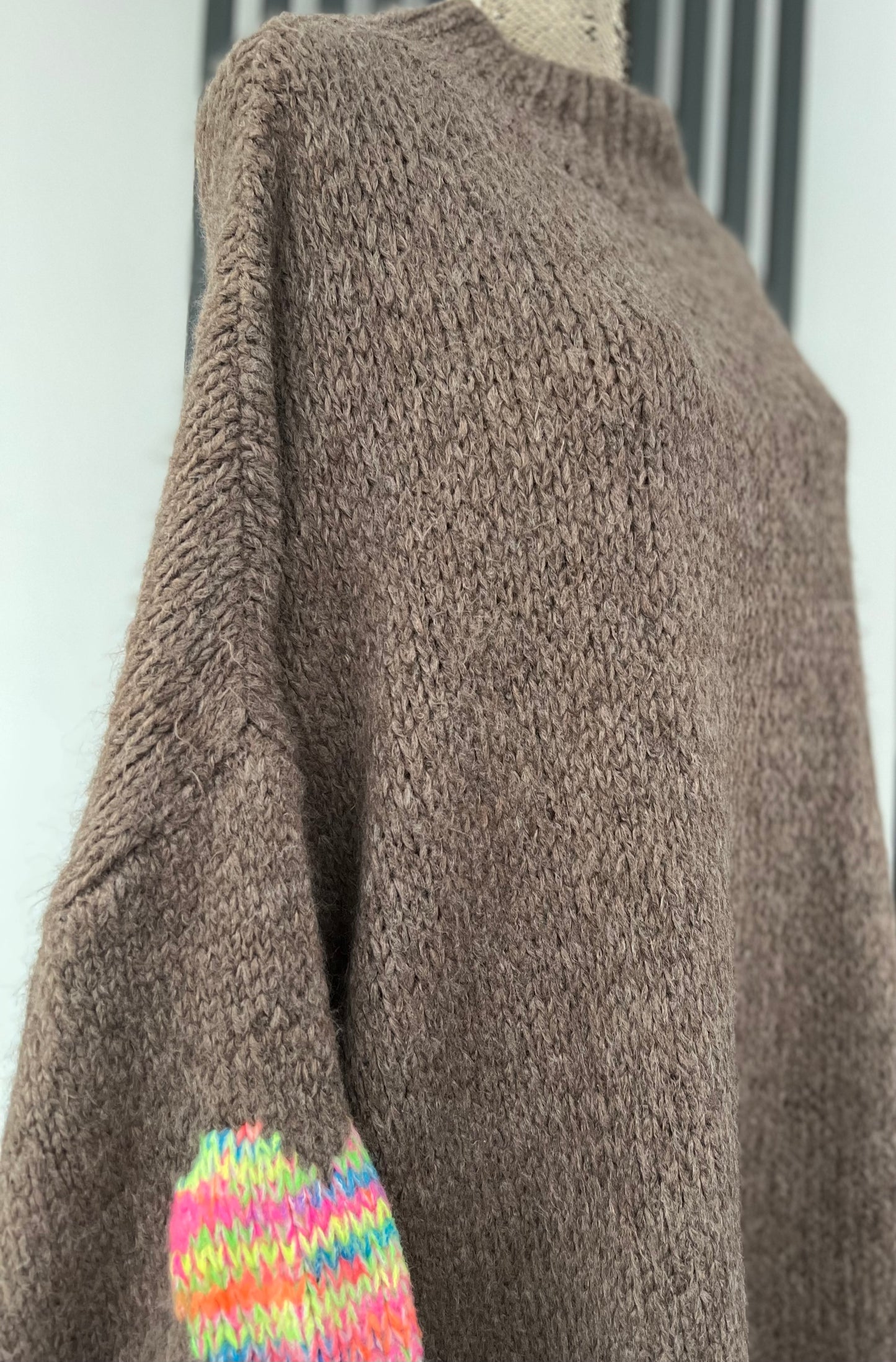 Mocha chunky knit oversized knit jumper heart detail on sleeve