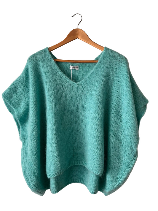 turquoise baggy v-neck jumper 