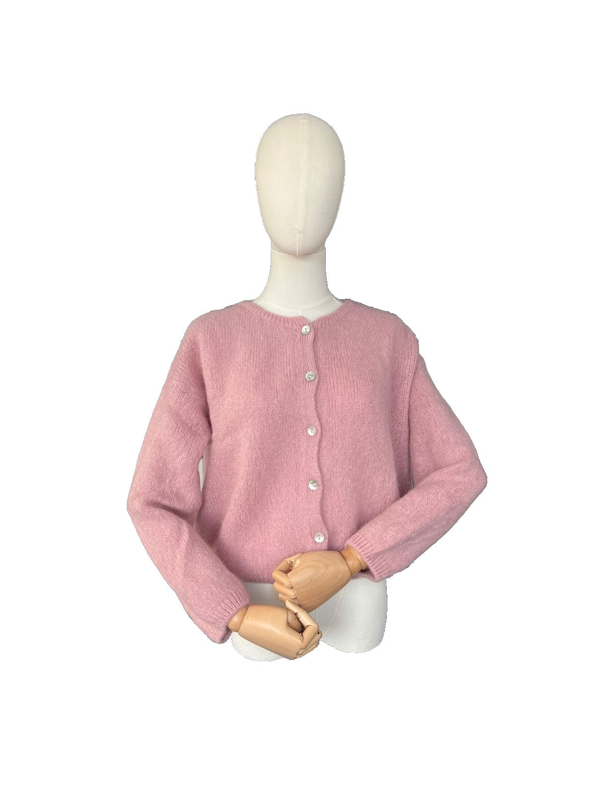Dusty pink mohair blend round neck cardigan