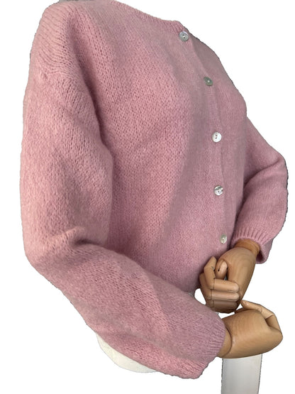 Dusty pink mohair blend round neck cardigan