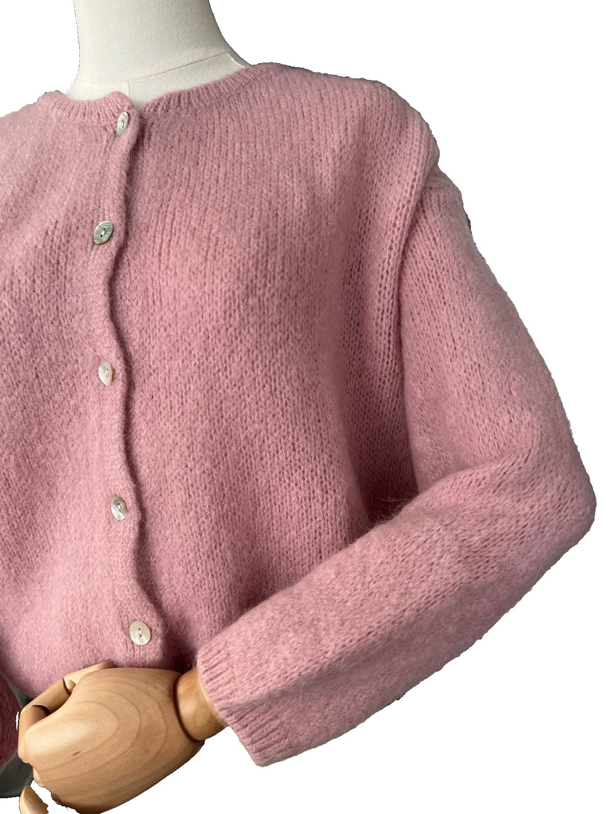 Women's Dusky Pink Mohair Blend Round-Neck Cardigan
