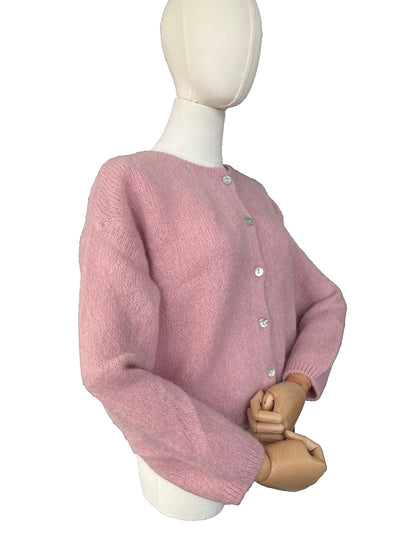 Dusty pink mohair blend round neck cardigan