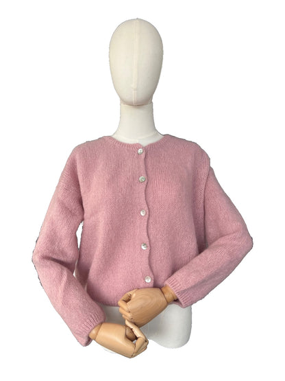 Dusty pink mohair blend round neck cardigan