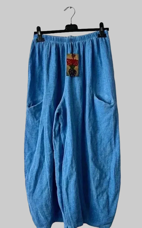 Women's Cornflower Blue Baggy Trousers with Pockets