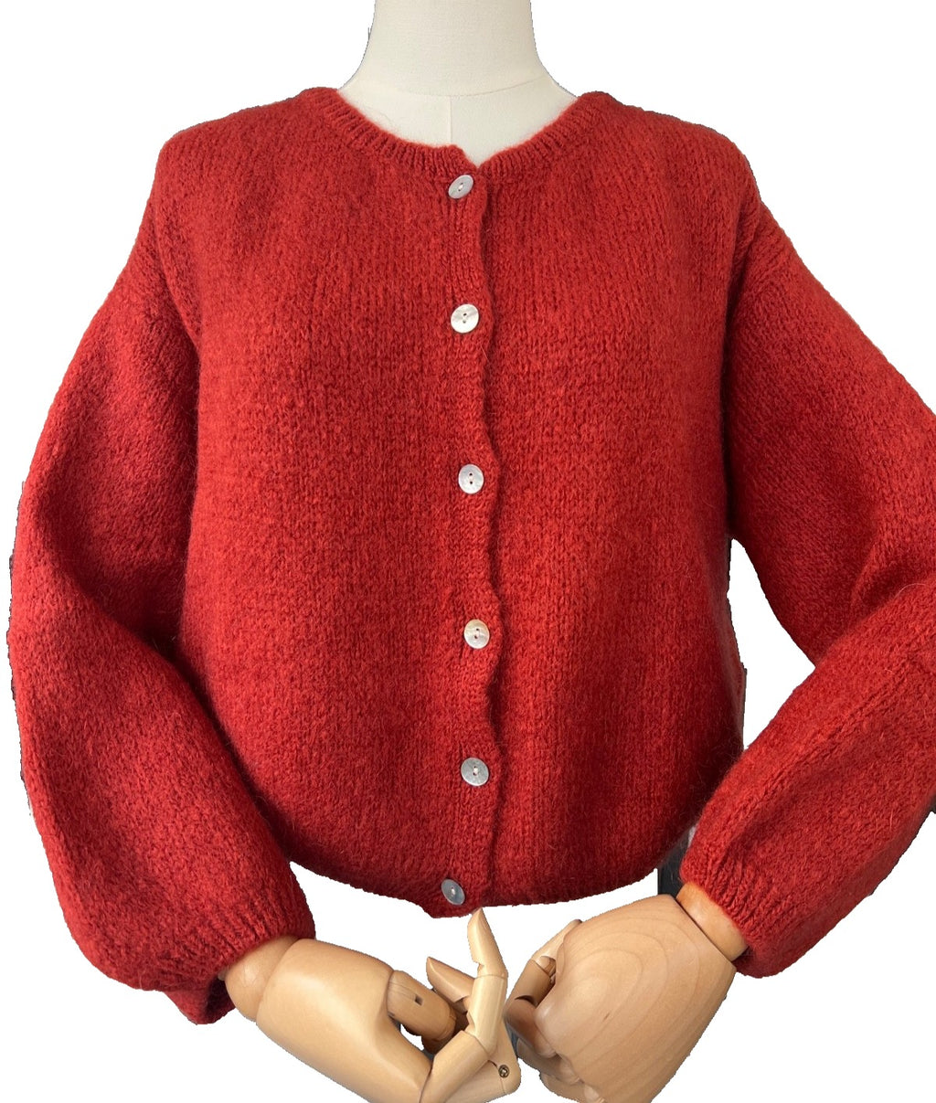 Women's Rust Mohair Blend Round-Neck Cardigan