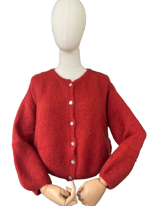 Women's Rust Mohair Blend Round-Neck Cardigan
