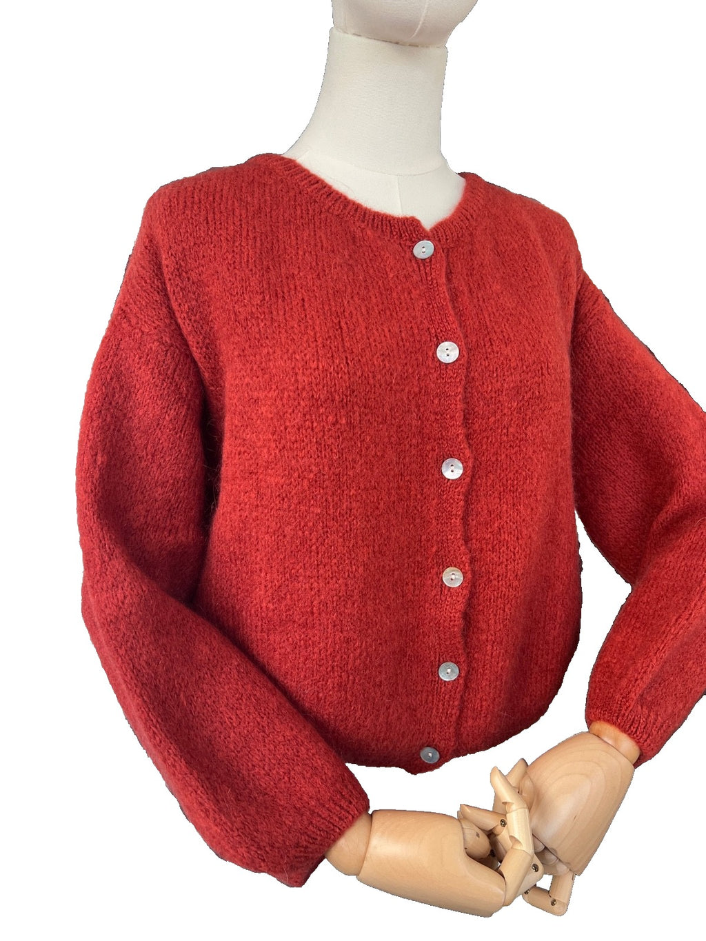 Women's Rust Mohair Blend Round-Neck Cardigan