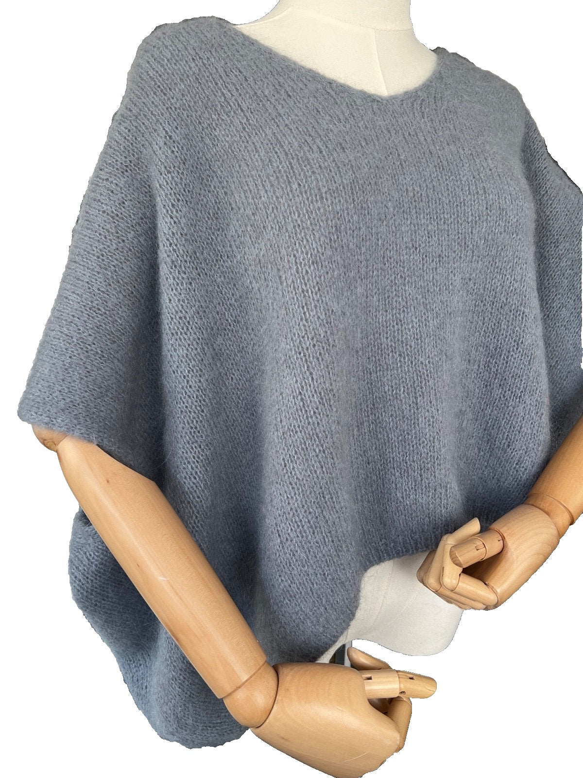 Women's Blue Grey Baggy Sleeveless Knit Jumper