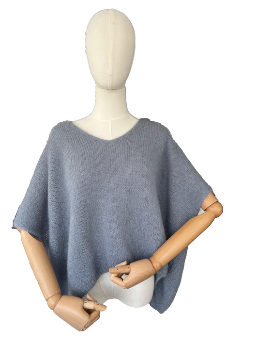 Women's Blue Grey Baggy Sleeveless Knit Jumper