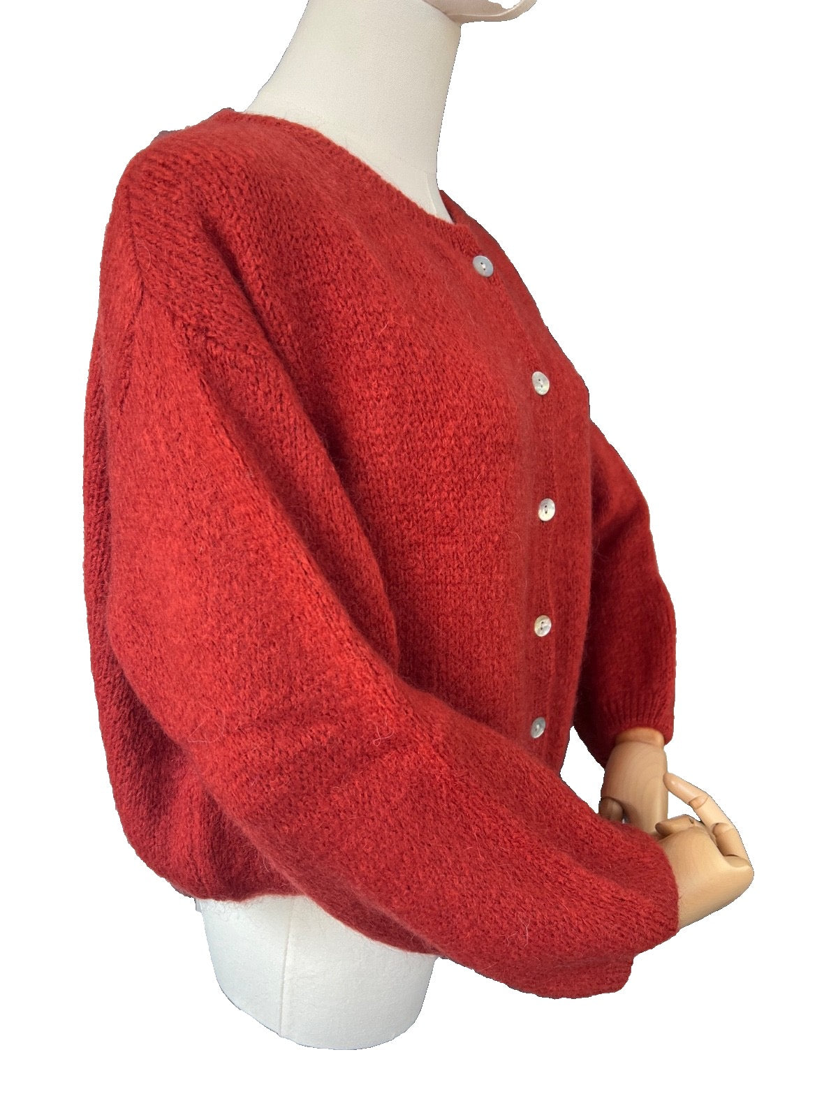 Women's Rust Mohair Blend Round-Neck Cardigan