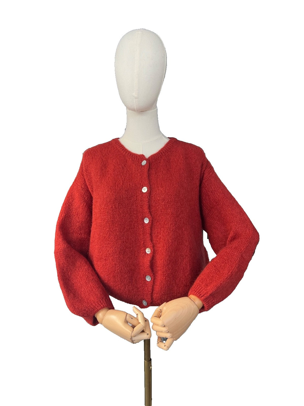 Women's Rust Mohair Blend Round-Neck Cardigan