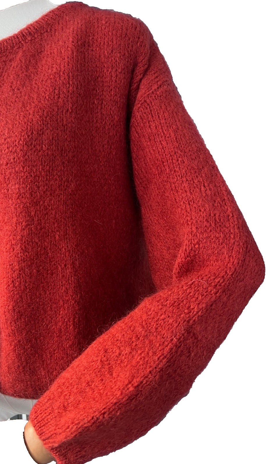 Women's Rust Mohair Blend Round-Neck Cardigan