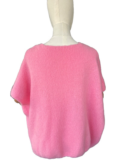 Women's Candy Pink Baggy Sleeveless Knit Jumper