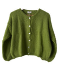 Women's Apple Green Mohair Blend Round-Neck Cardigan