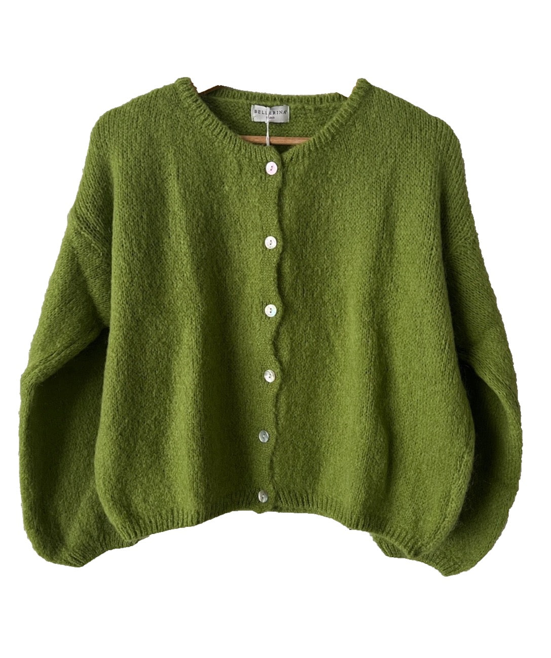 Women's Apple Green Mohair Blend Round-Neck Cardigan
