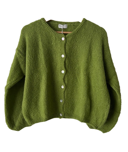 Women's Apple Green Mohair Blend Round-Neck Cardigan