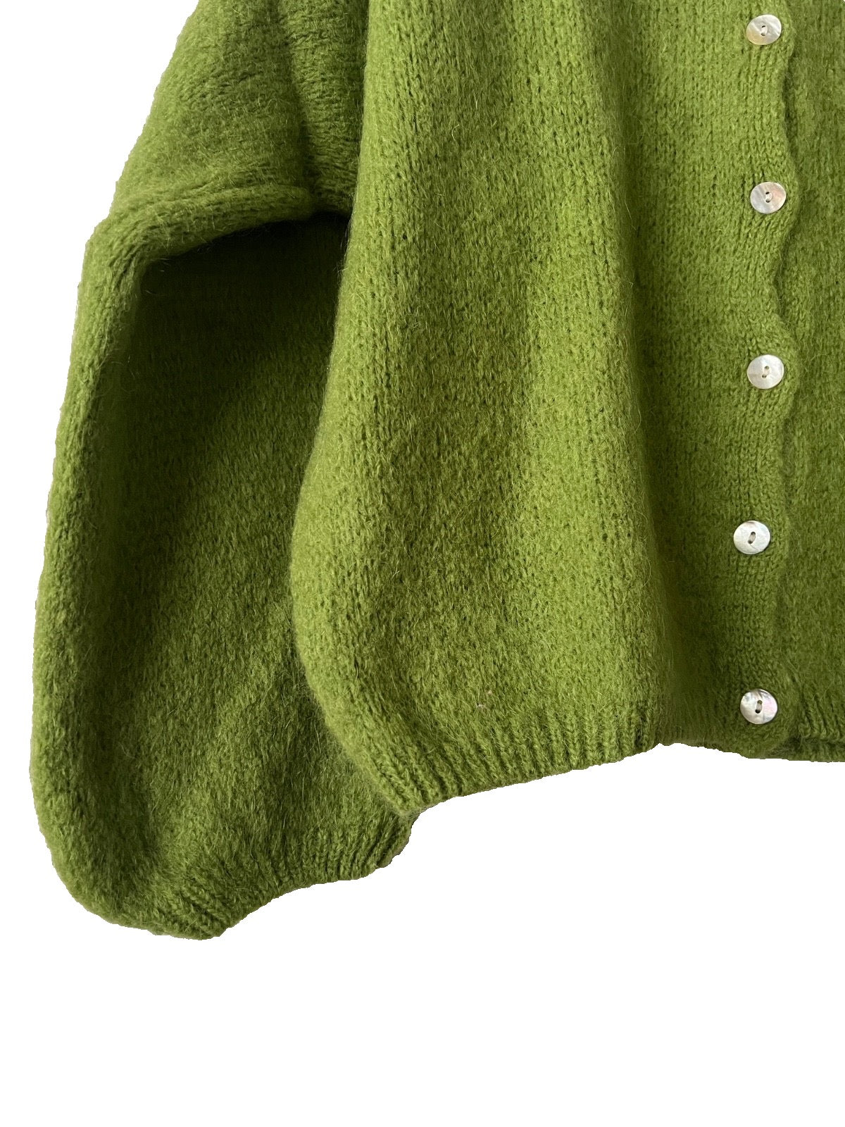 Women's Apple Green Mohair Blend Round-Neck Cardigan