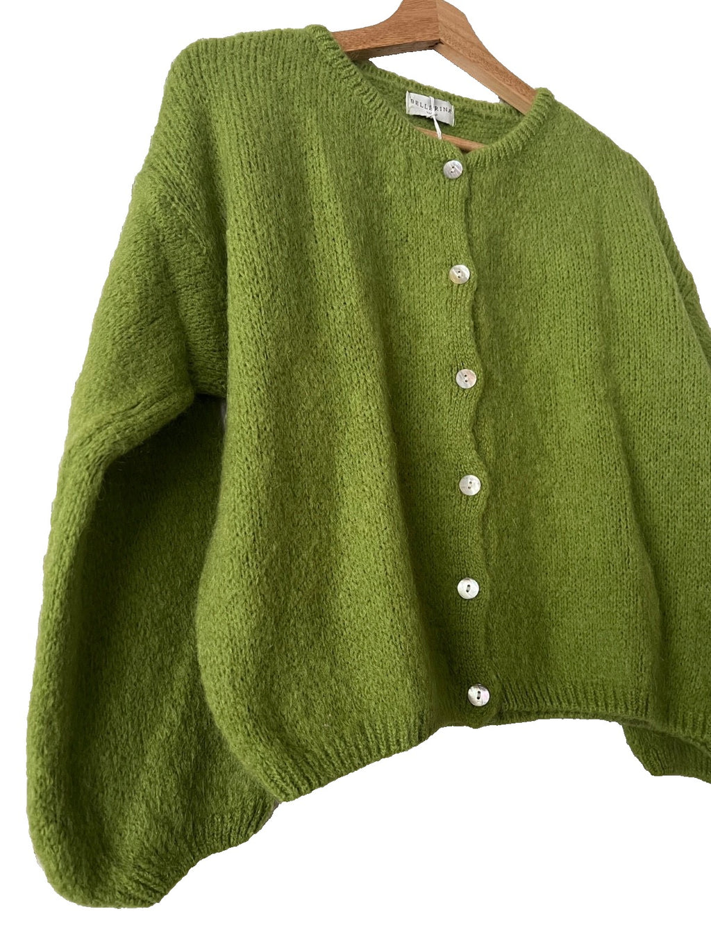 Women's Apple Green Mohair Blend Round-Neck Cardigan