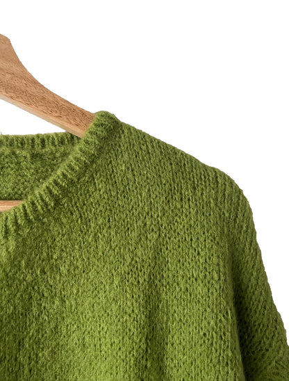 Women's Apple Green Mohair Blend Round-Neck Cardigan
