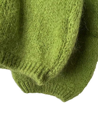 Women's Apple Green Mohair Blend Round-Neck Cardigan