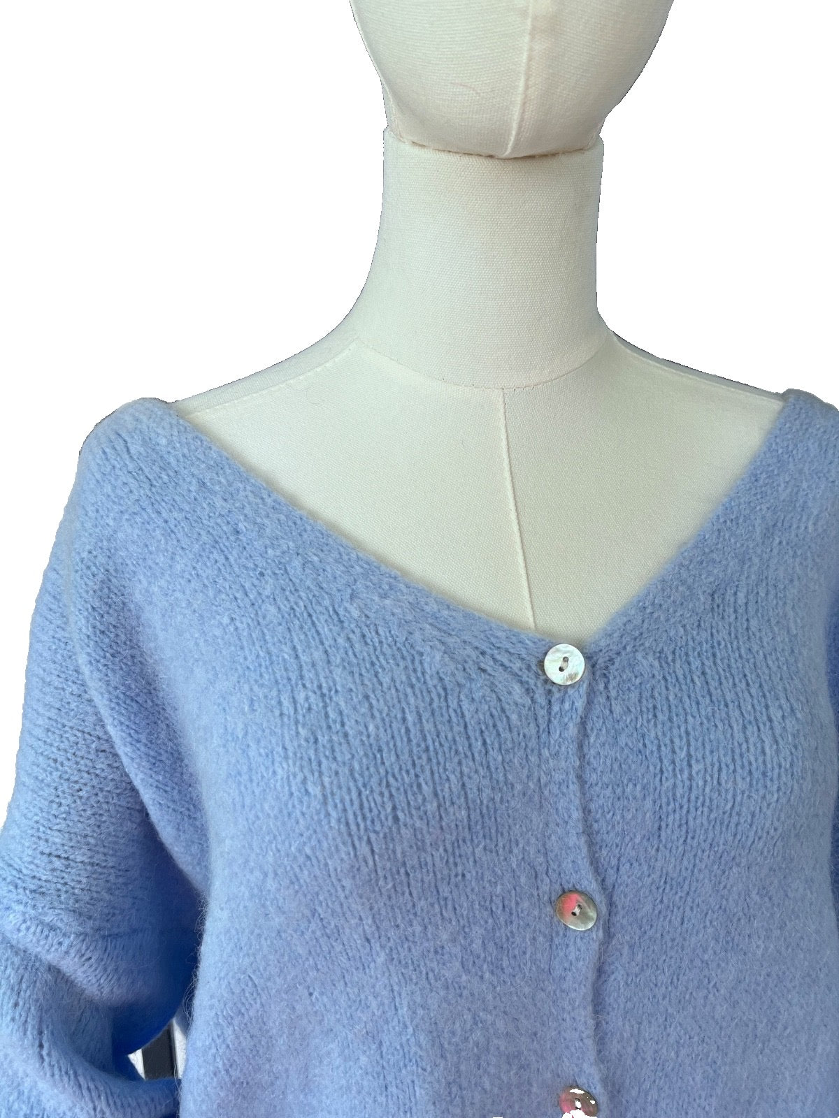Light blue alpaca blend v-neck cardigan
