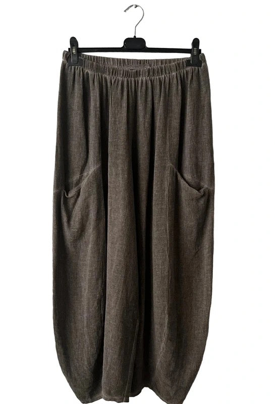 Women's Linen Teabag-Style Relaxed Trousers - Brown