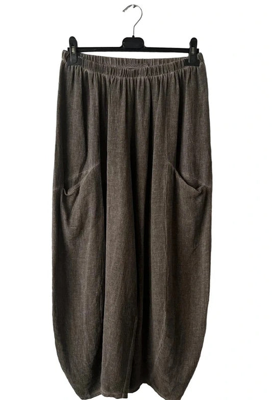 Women's Linen Teabag-Style Relaxed Trousers - Brown