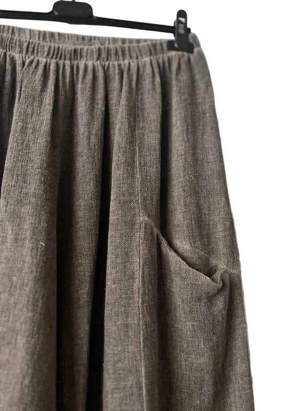 Women's Linen Teabag-Style Relaxed Trousers - Brown