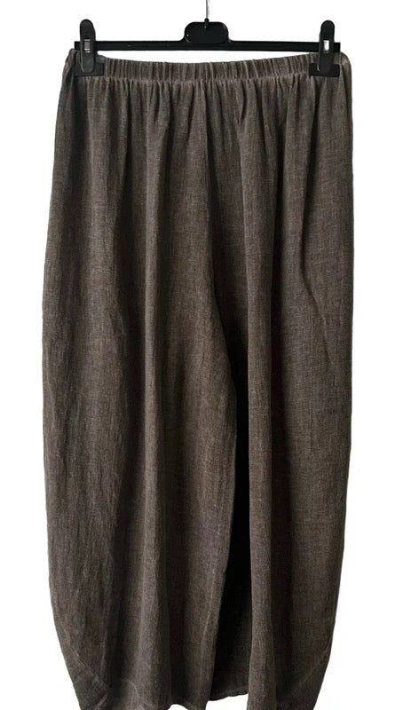 Women's Linen Teabag-Style Relaxed Trousers - Brown