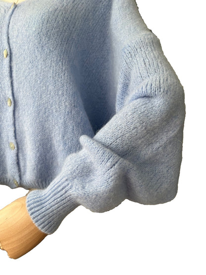 Light blue alpaca blend v-neck cardigan