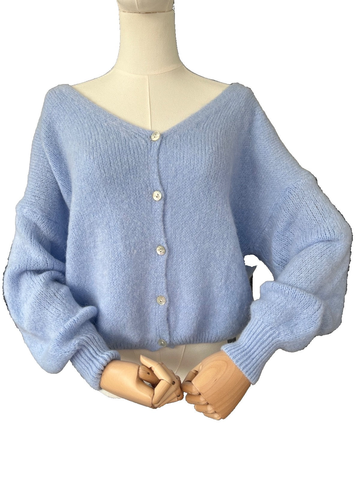 Light blue alpaca blend v-neck cardigan