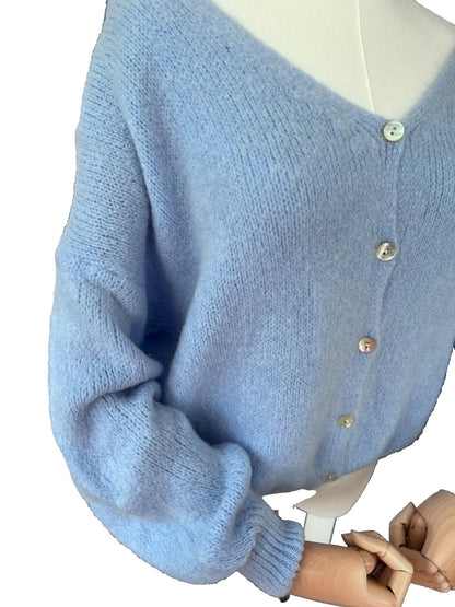 Light blue alpaca blend v-neck cardigan