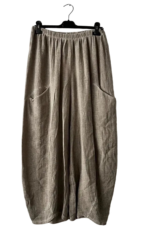 Women's Linen Teabag-Style Relaxed Trousers - mocha