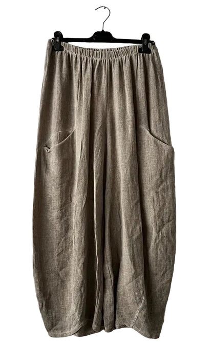 Women's Linen Teabag-Style Relaxed Trousers - mocha