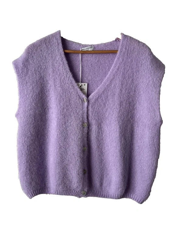Women's Lilac Alpaca Blend Sleeveless Cardigan