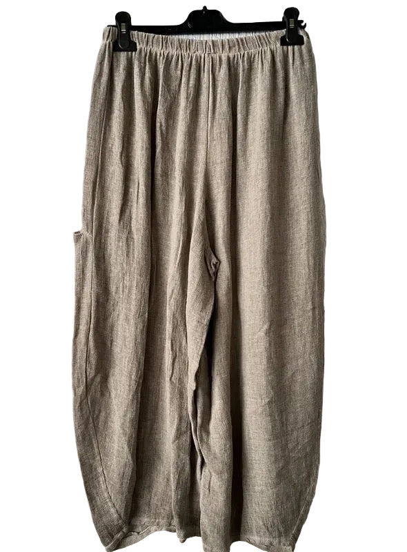 Women's Linen Teabag-Style Relaxed Trousers - mocha