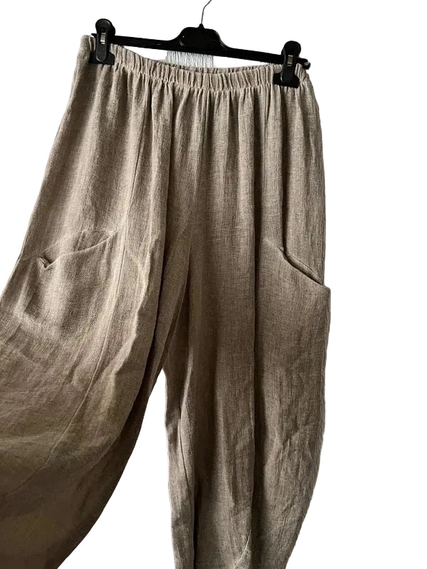 Women's Linen Teabag-Style Relaxed Trousers - mocha