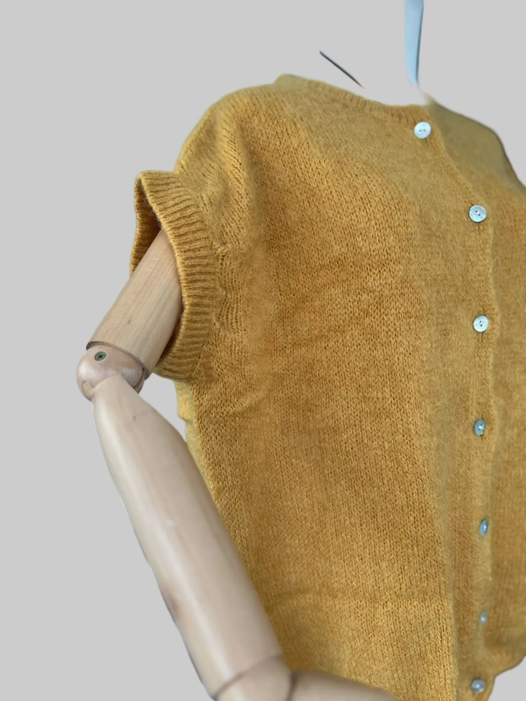 Women's Mustard Mohair Blend Sleeveless Cardigan